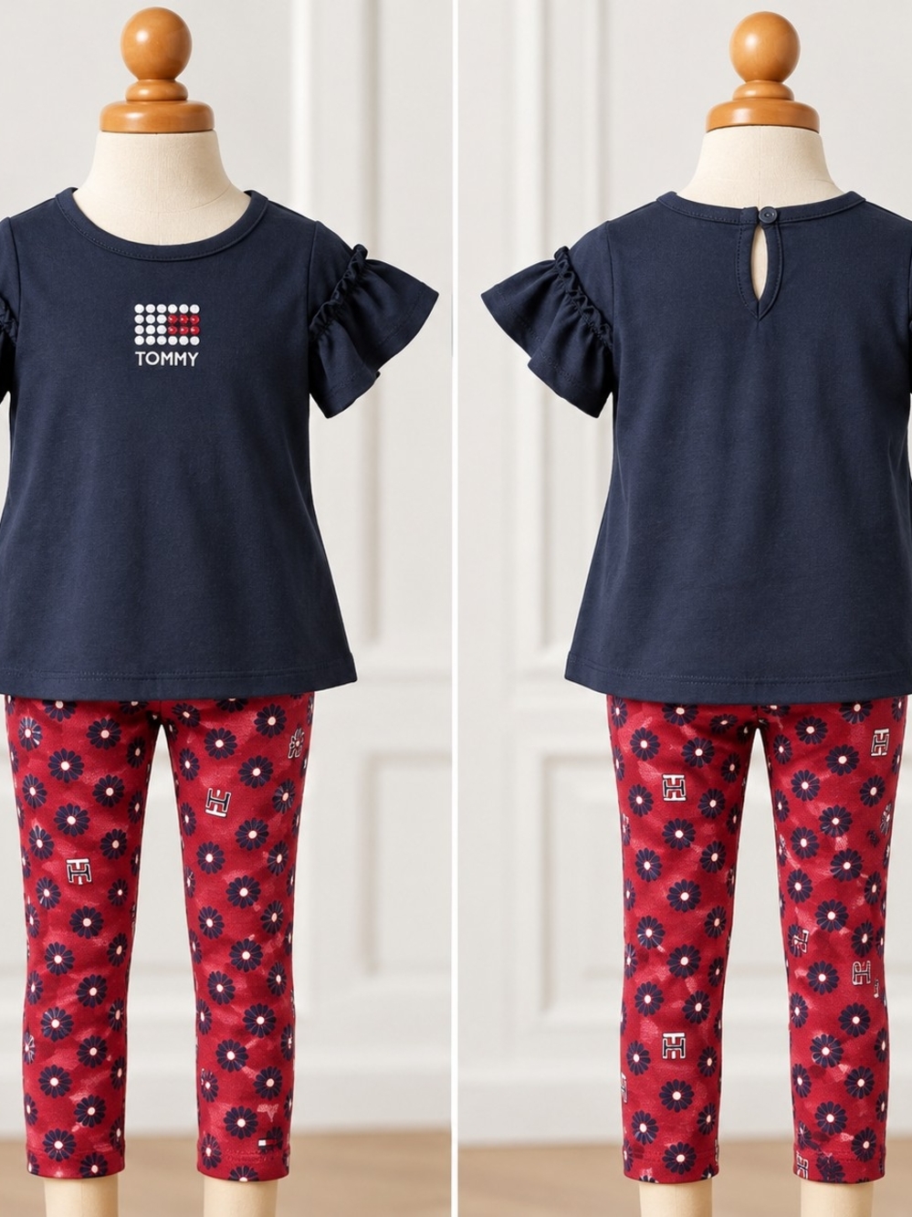 NWT Tommy Hilfiger Girls 2-Piece Ruffle Top & Floral Leggings Set 18M